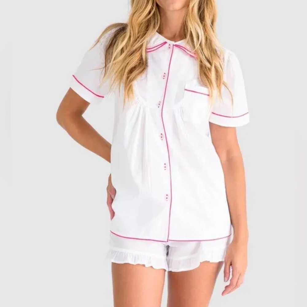 Sant + Abel White French Cambric Cotton Short Sleeve Shorts Pajama Set